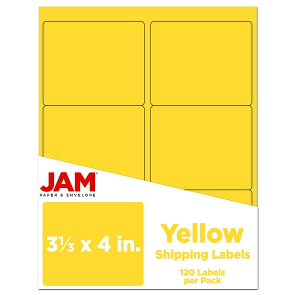 JAM Paper Shipping Address Labels, Large, 3 1/3 x 4, Yellow, 120 per Pack
