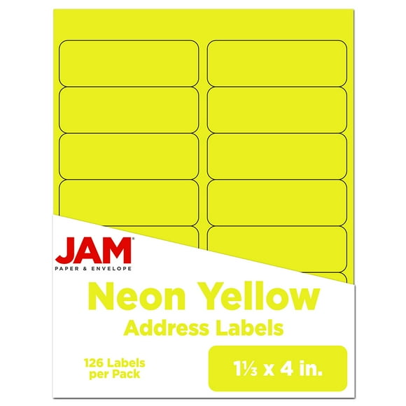 JAM Paper Shipping Address Labels, Rectangular, 1 1/3 x 4, Neon Yellow, 126 per Pack