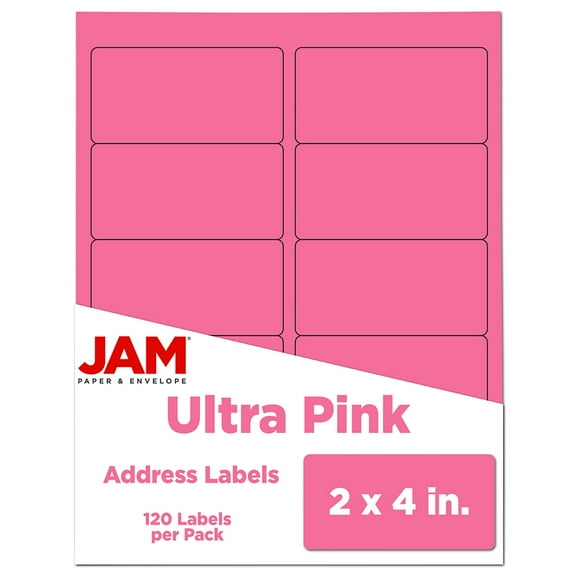 JAM Paper Shipping Address Labels, Standard Mailing, 2 x 4, Pink, 120 per Pack