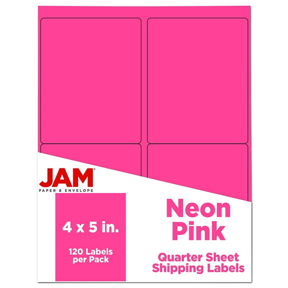 JAM Paper Shipping Address Labels, X Large, 4 x 5, Neon Pink, 120 Labels