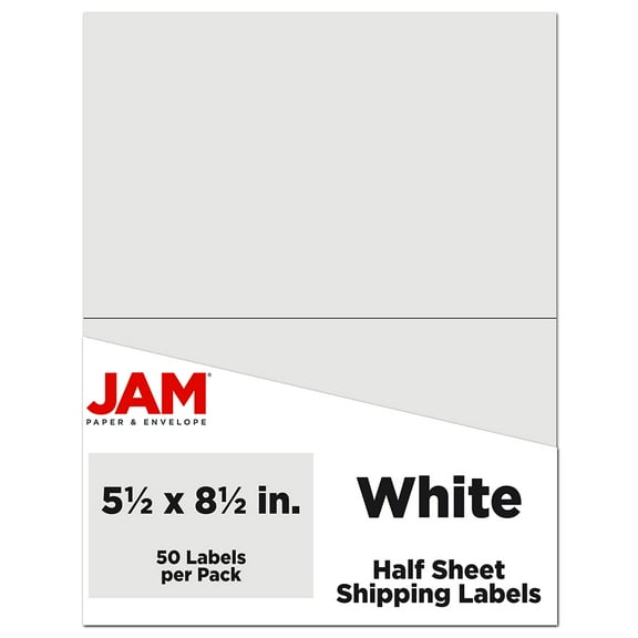 JAM Paper Shipping Labels, Half Page, 5 1/2 x 8 1/2 , White, 50 per Pack