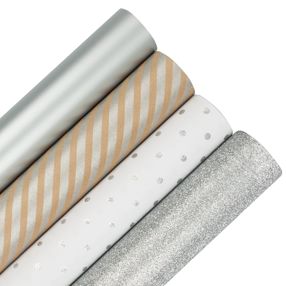JAM Paper Silver Pattern Wrapping Paper, All Occasion, 64 Sq. ft Total,  4/Pack 