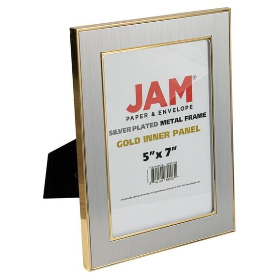 JAM Paper Silver Plated Metal Picture Frames, 5 x 7 inches, Gold Inner Panel, 2/Pack