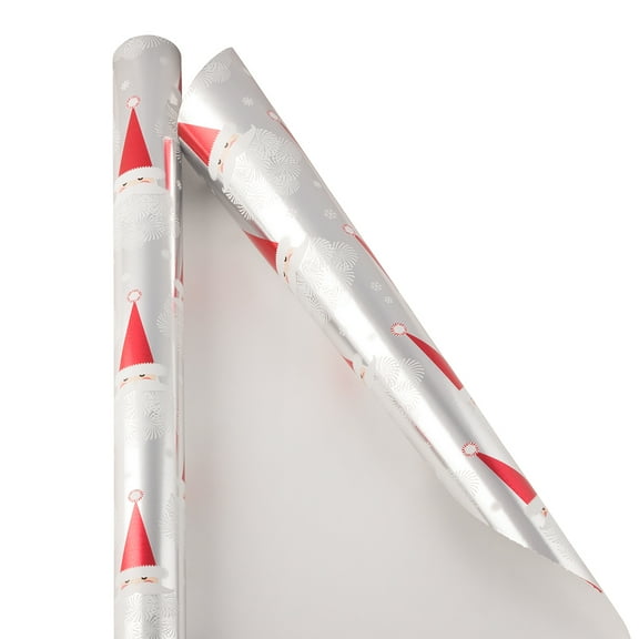 JAM Paper Silver Santa Wrapping Paper, 12 sq ft, Christmas, 1/Pack