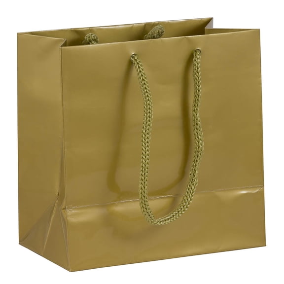 JAM Paper Small Gift Bags, 6 1/2 x 6 1/2 x 3 1/2, Gold Glossy, 3/Pack