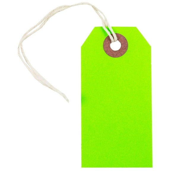 JAM Paper Small Neon Green Paper Gift Tags, with String 3.25" x 1.62" x 2" (100 Count)