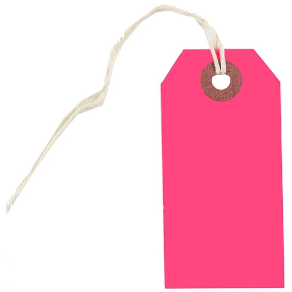 JAM Paper Small Neon Pink Paper Gift Tags, with String 3.25" x 1.62" x 2" (100 Count)