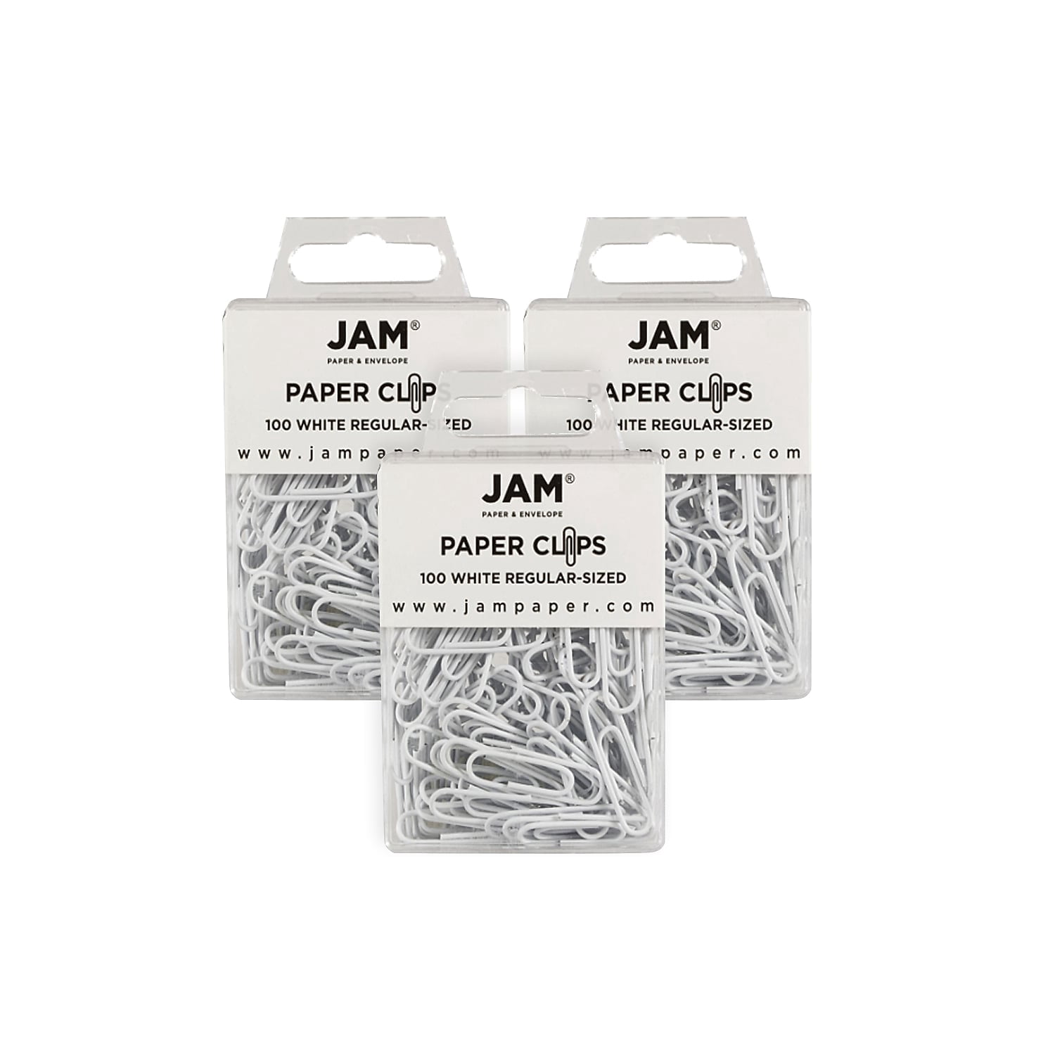 JAM Paper Small Paper Clips White 3 Packs of 100 (2183755B)