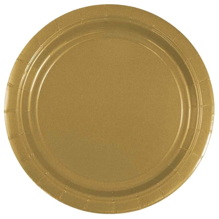 JAM Paper Small Round Paper Party Plates, 7 Inch, Gold, 50 per Pack