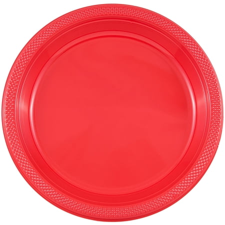 JAM Paper Small Round Plastic Plates, Red, 7", 200 per Pack