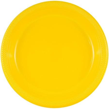 JAM Paper Small Round Plastic Plates, Yellow, 7", 20 per Pack