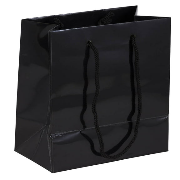 JAM Paper Small Square Black Glossy Gift Bags, 6.5 x 6.5 x 3.5, 3/Pack
