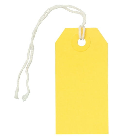 JAM Paper Small Yellow Paper Gift Tags, with String 3.25" x 1.62" x 3.25" (10 Count)