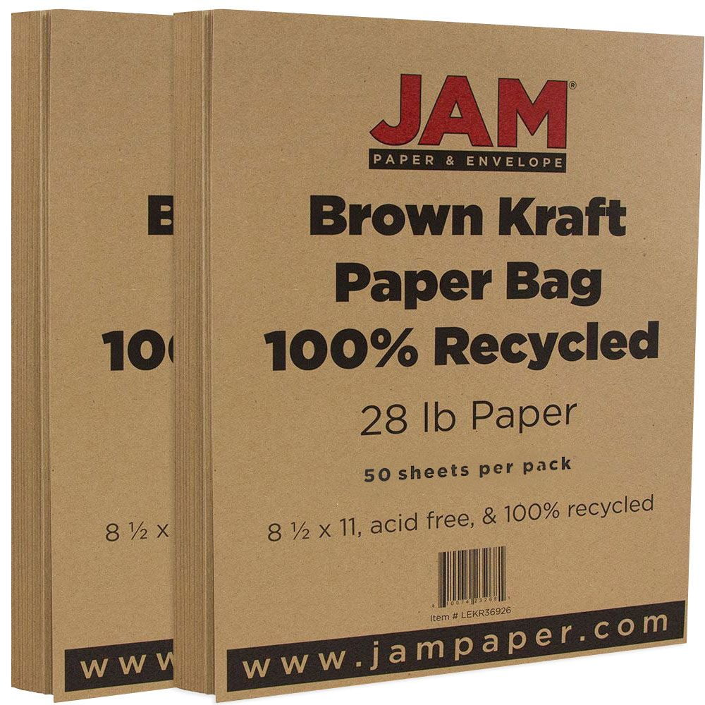 JAM Paper Solid Colors, 8 1/2 x 11, Brown Kraft Grocery Bag, 28lb, 100 per Pack