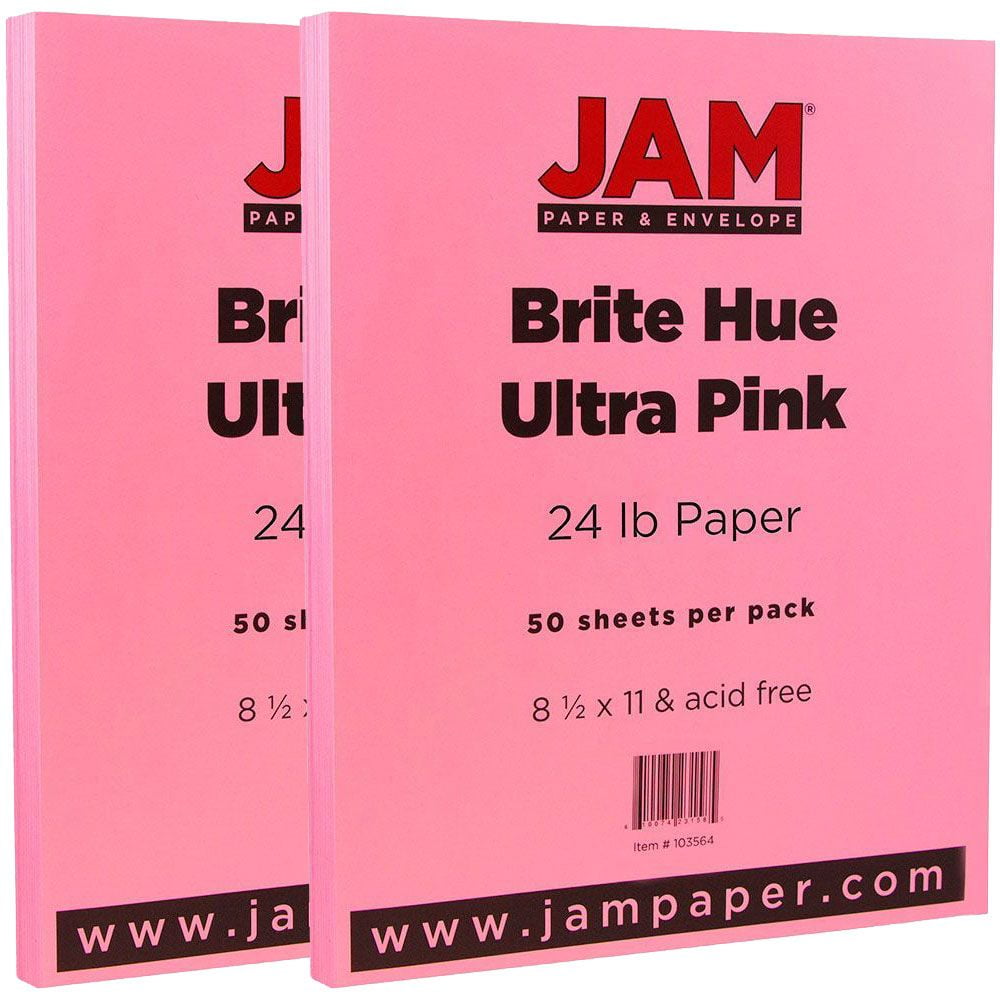JAM Paper Solid Colors, 8 1/2 x 11, Ultra Pink, 24lb, 2 packs of 100