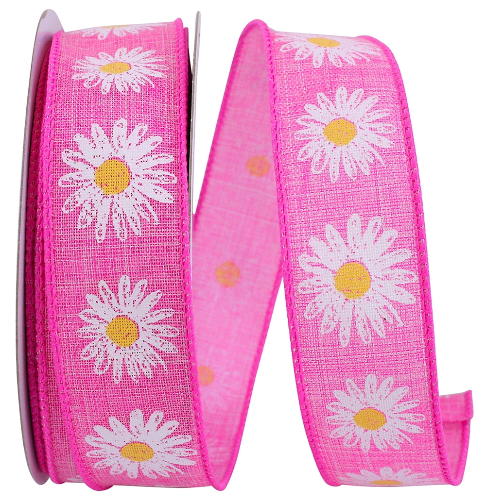 JAM Paper Spring Floral All Occasion Pink Polyester Ribbon, 720" x 1.5"