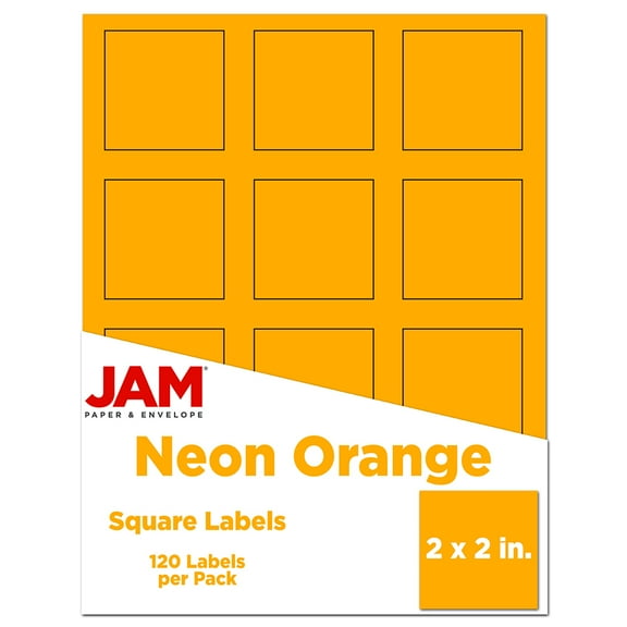 JAM Paper Square Address Labels, 2 x 2, Neon Orange, 120 per Pack
