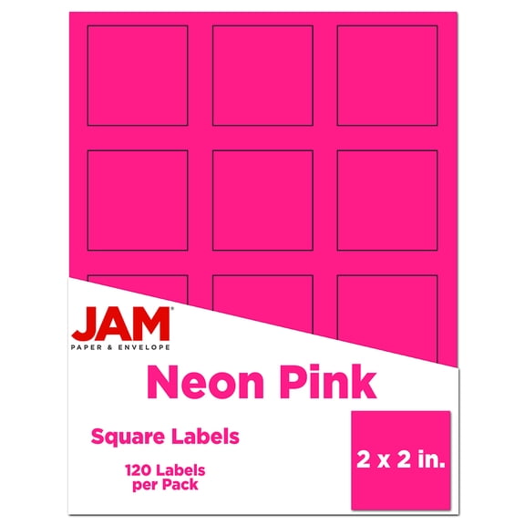 JAM Paper Square Address Labels, 2 x 2, Neon Pink, 120 per Pack