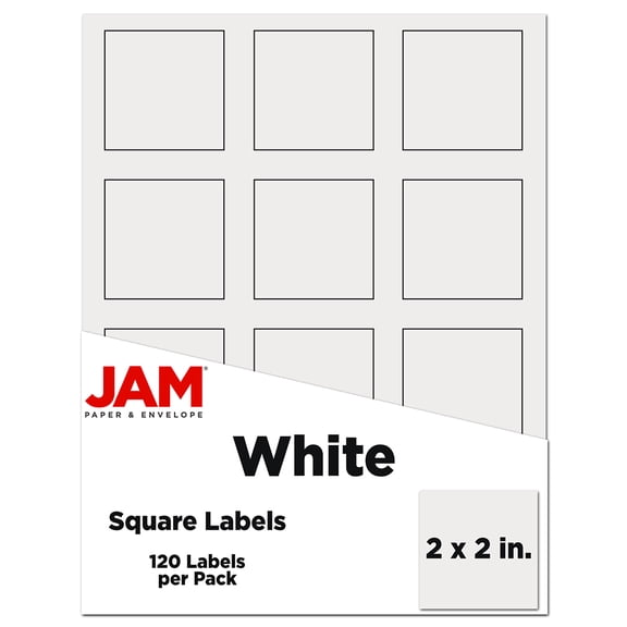 JAM Paper Square Address Labels, 2 x 2, White, 120 per Pack