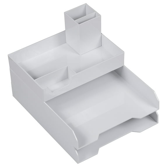 JAM Paper Stackable Desktop Trays, White, Office Desk Deluxe Set, 4 Piece