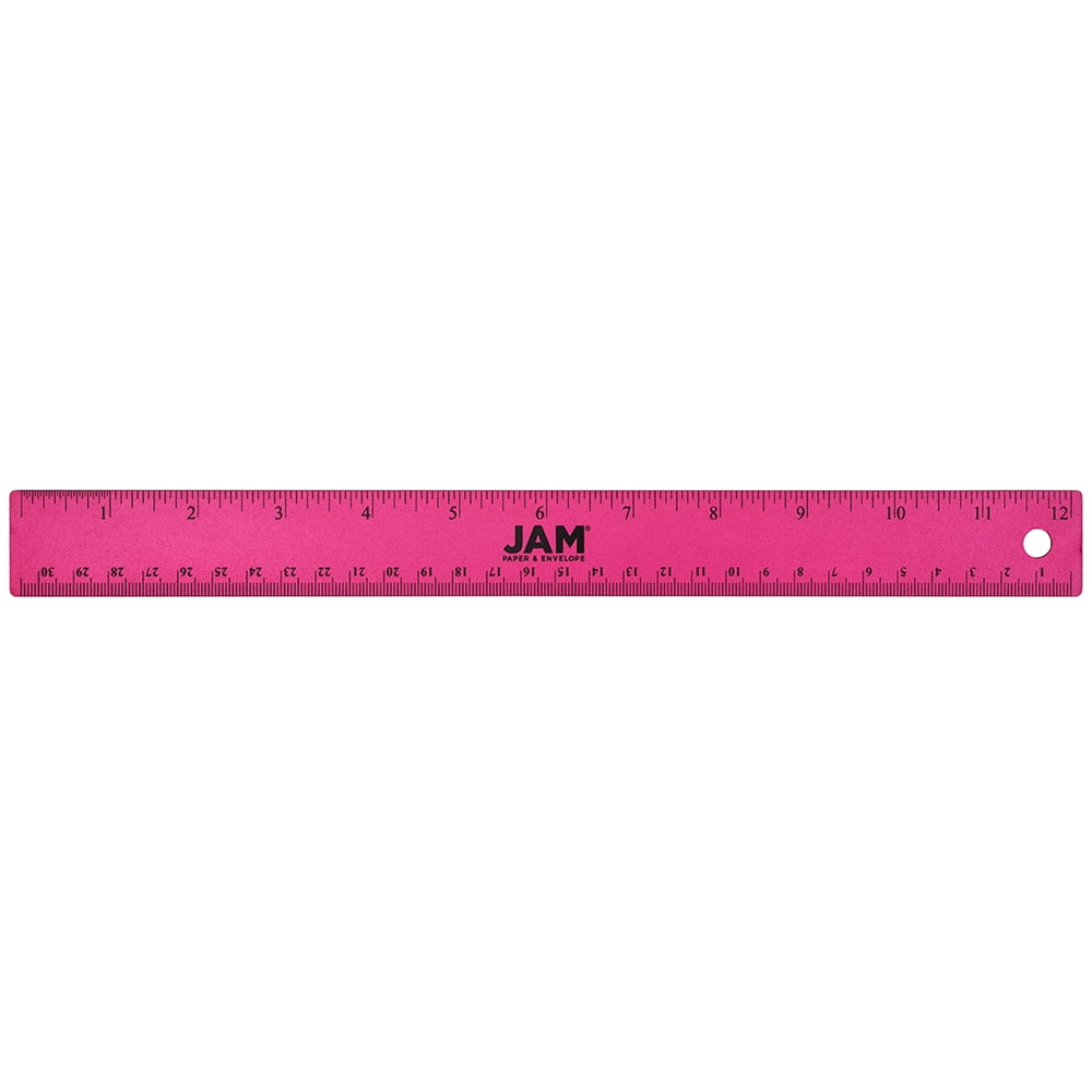 JAM PAPER & ENVELOPE JAM Paper Stainless Steel Ruler, 12 Inch, Metal Ruler with Non-Skid Cork Backing, Fuchsia Metallic, 1/Pack