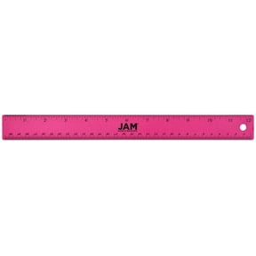 JAM Paper Stainless Steel Ruler, 12 Inch, Metal Ruler with Non-Skid Cork Backing, Fuchsia Metallic, 1/Pack