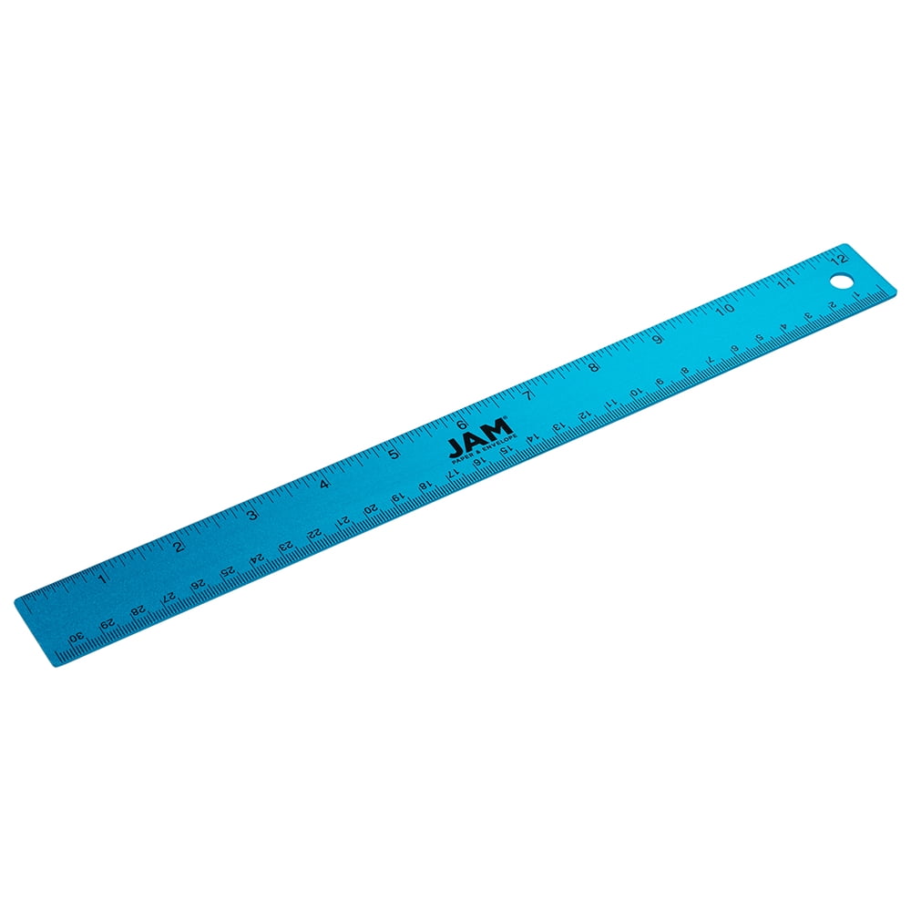 JAM Paper Stainless Steel Ruler, 12 Inches, Metal Ruler with Non-Skid Cork Backing, Blue Metallic, 12 Per Pack