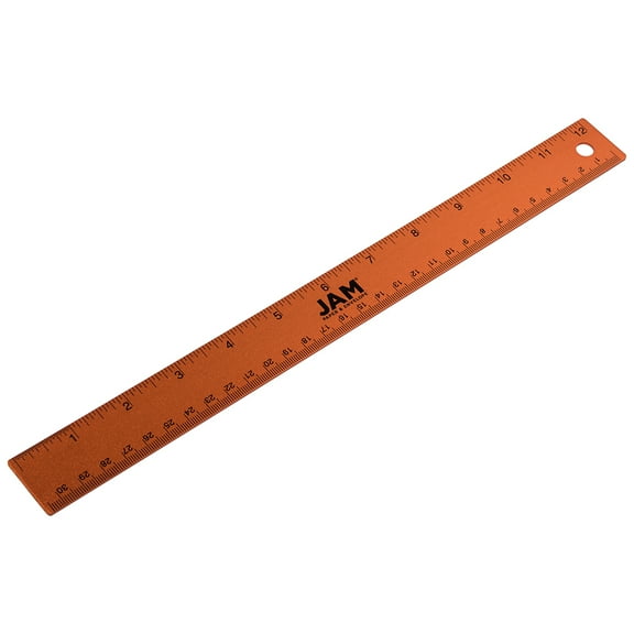 JAM Paper Stainless Steel Ruler, 12 Inches, Metal Ruler with Non-Skid Cork Backing, Orange Metallic, 12 Per Pack