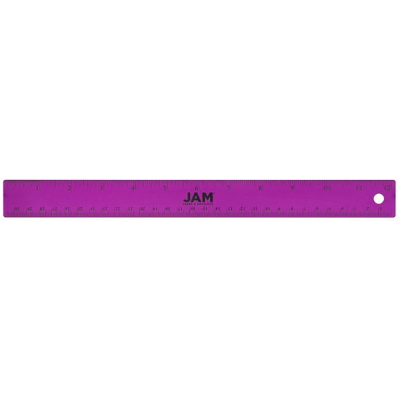 JAM Paper Stainless Steel Ruler, 12 in, Cork Backing, Purple Metallic, 1 per Pack