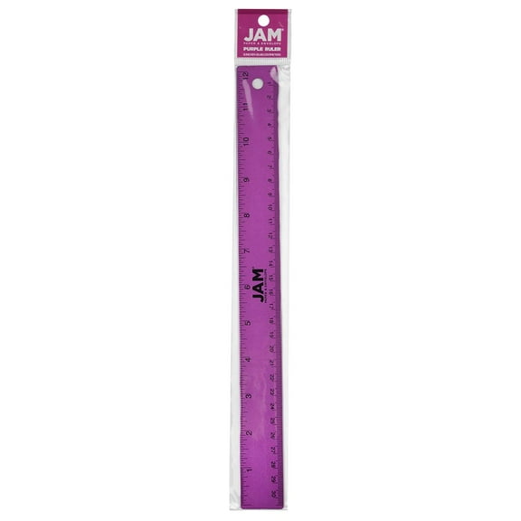 JAM Paper Stainless Steel Ruler, 12 inches, Metal Ruler with Non-Skid Cork Backing, Purple Metallic, 12 per Pack