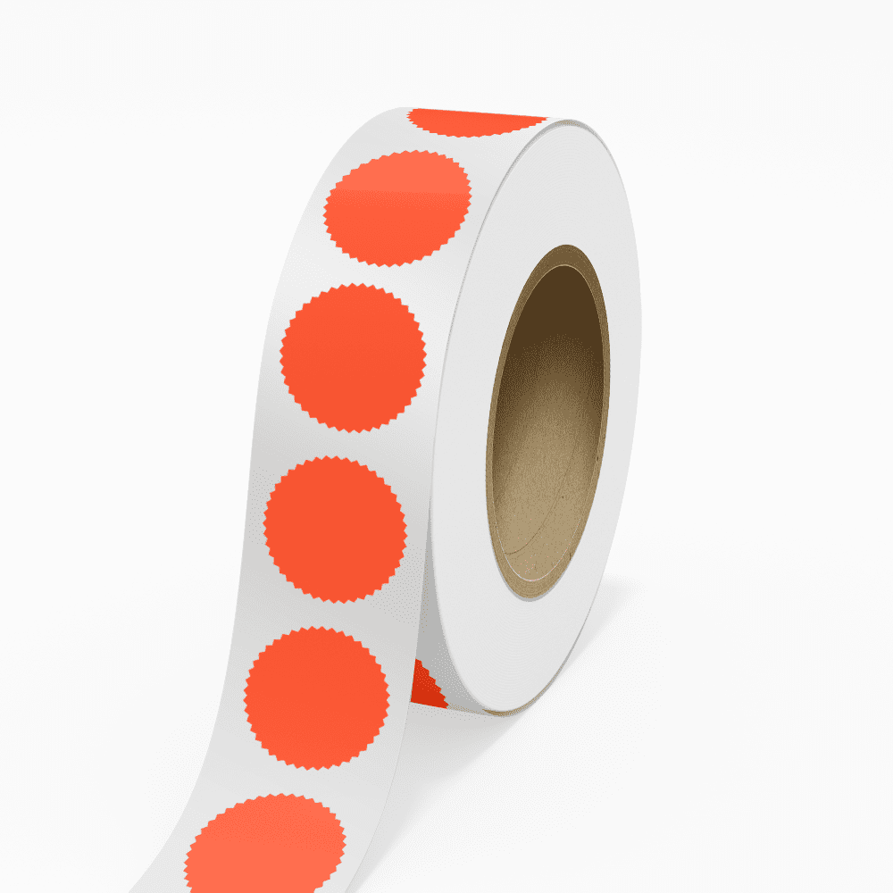 JAM Paper Standard Label Rolls, Burst, 2.25 Inch Seal, Neon Red, 125 Labels/Roll