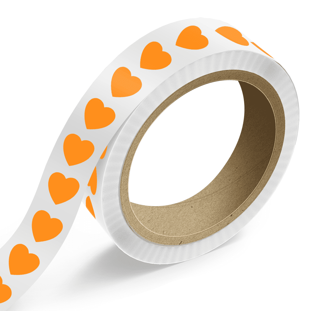 JAM Paper Standard Label Rolls, Heart Shaped, 1 1/8 x 1 1/8, Neon Orange, 125 Labels/Roll
