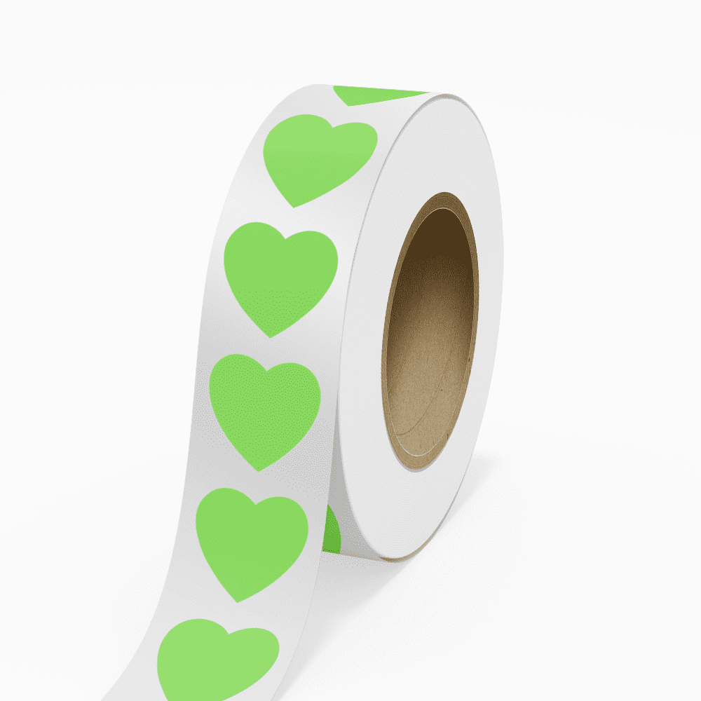 JAM Paper Standard Label Rolls, Heart Shaped, 2 x 2, Neon Green, 125 Labels/Roll