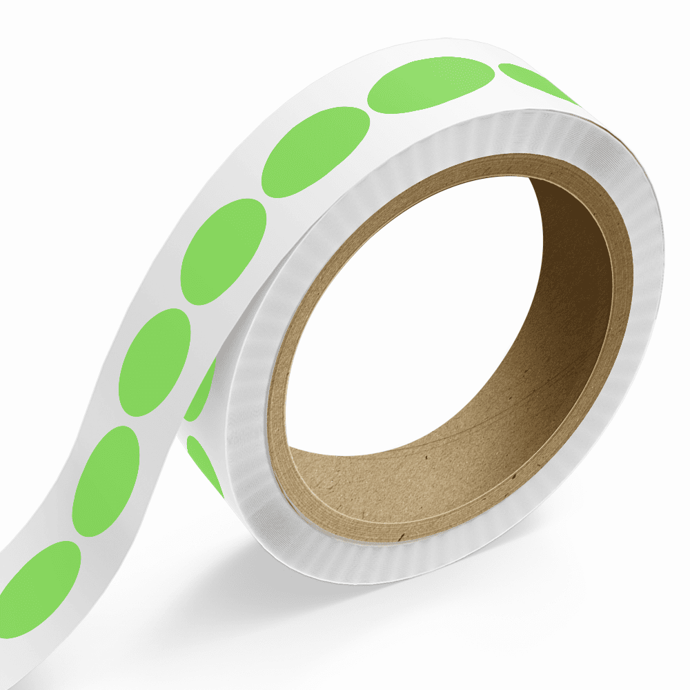 JAM Paper Standard Label Rolls, Oval, 1 1/4 x 2 1/2, Neon Green, 125 Labels/Roll