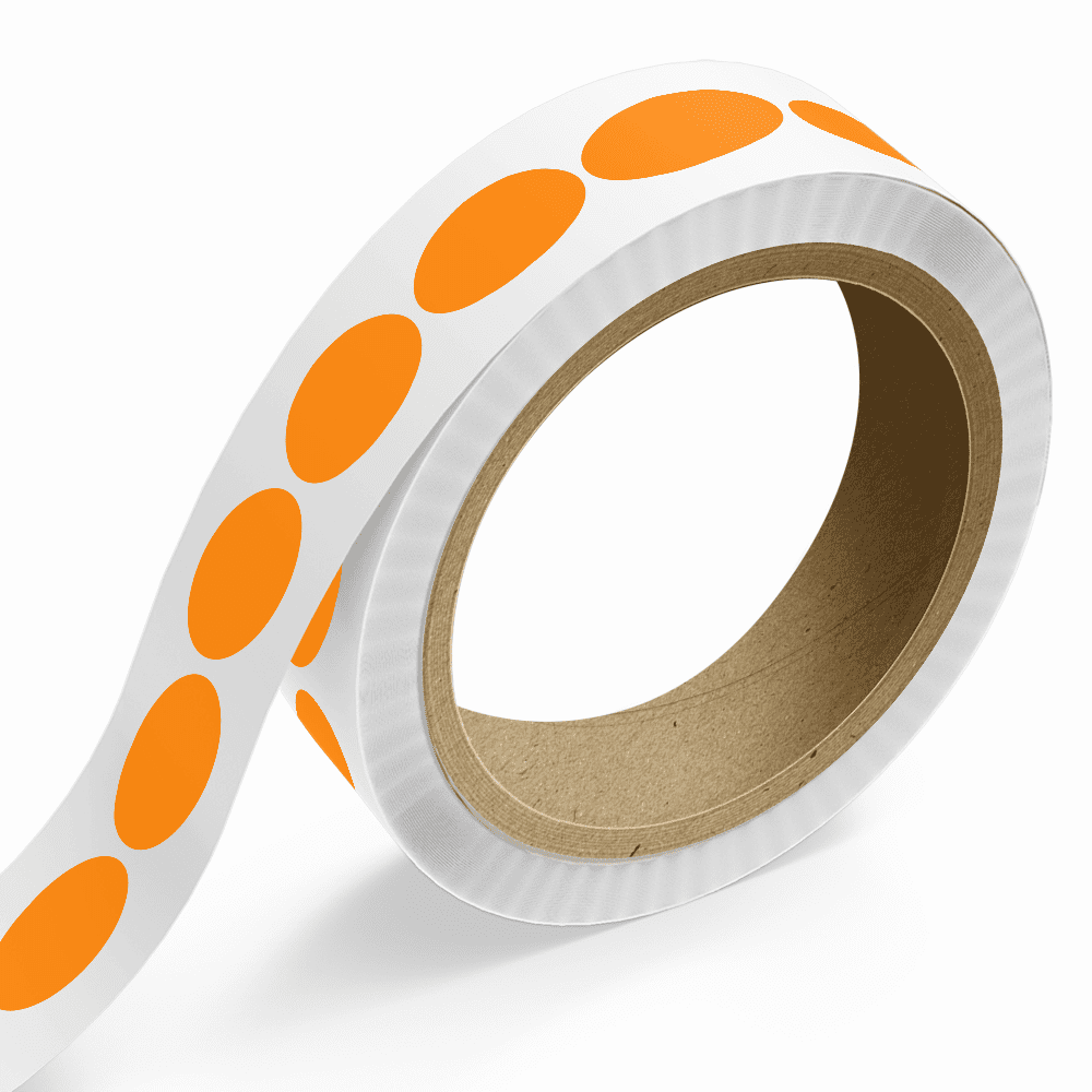 JAM Paper Standard Label Rolls, Oval, 1 1/4 x 2 1/2, Neon Orange, 125 Labels/Roll