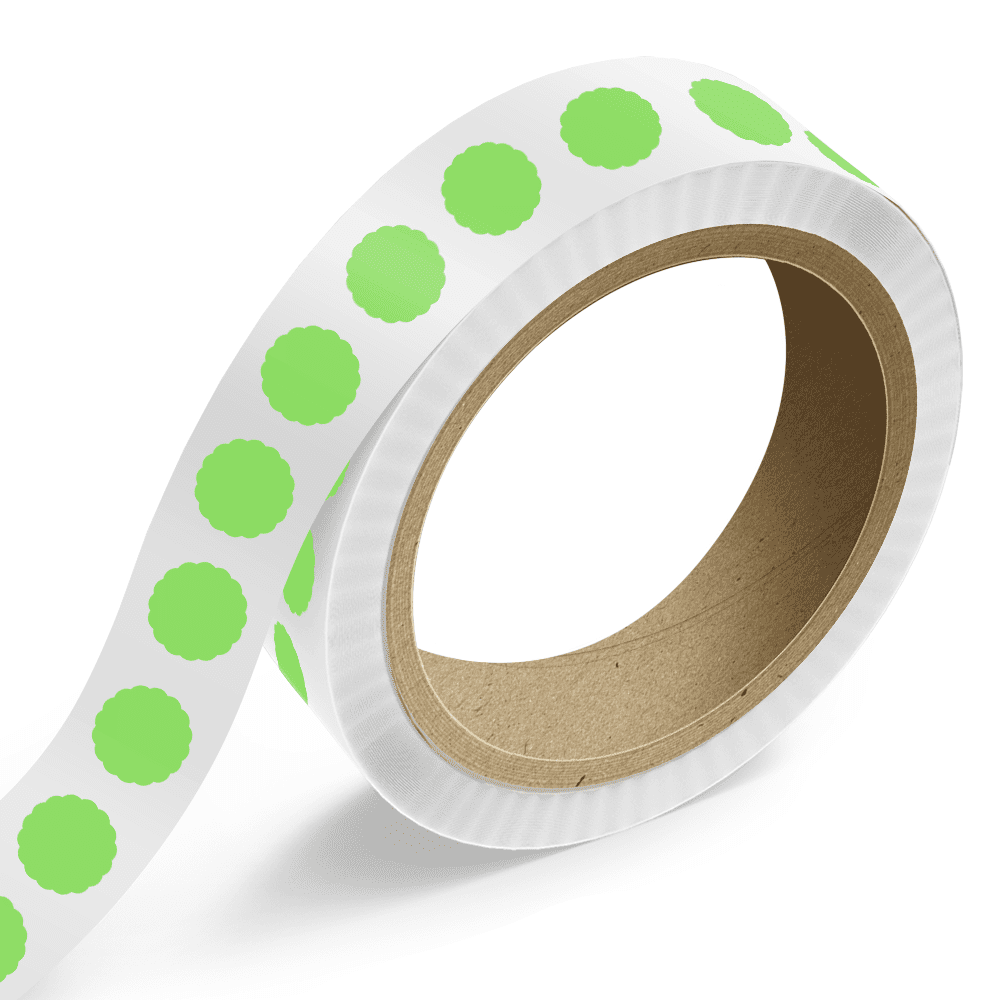 JAM Paper Standard Label Rolls, Scallop Shaped, 1 5/8 x 1 5/8, Neon Green, 125 Labels/Roll