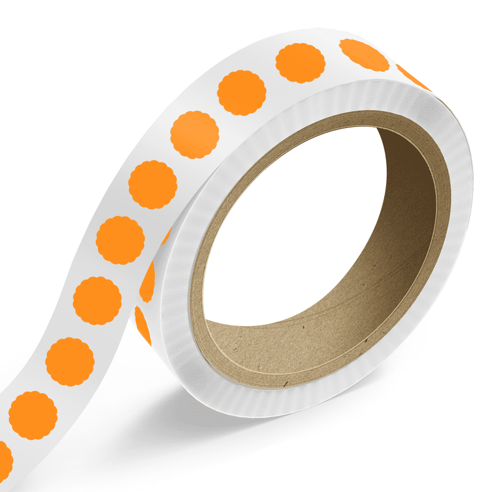 JAM Paper Standard Label Rolls, Scallop Shaped, 1 5/8 x 1 5/8, Neon Orange, 125 Labels/Roll