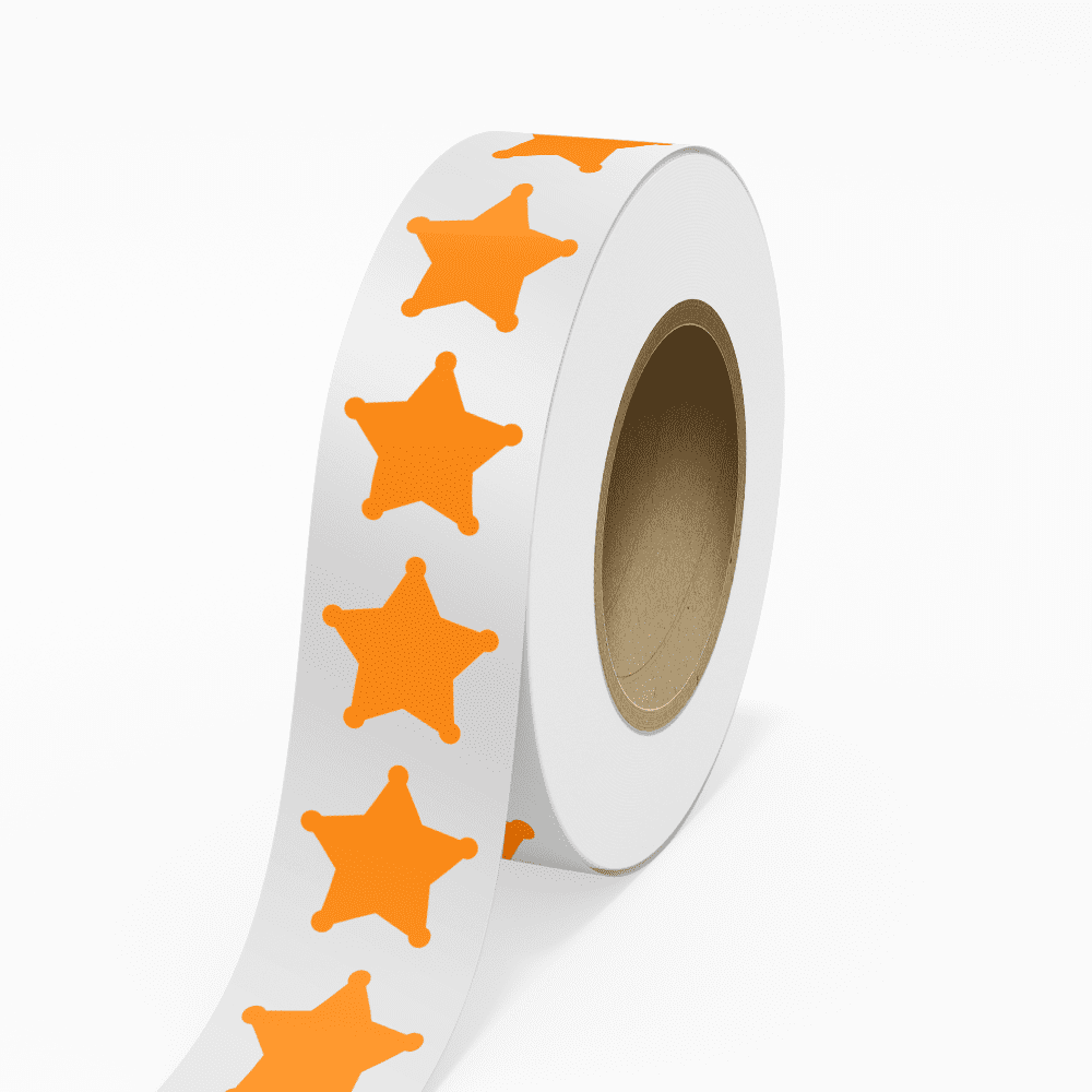 JAM Paper Standard Label Rolls, Sherrif Star, 2 3/4 x 2 3/4, Neon Orange, 125 Labels/Roll