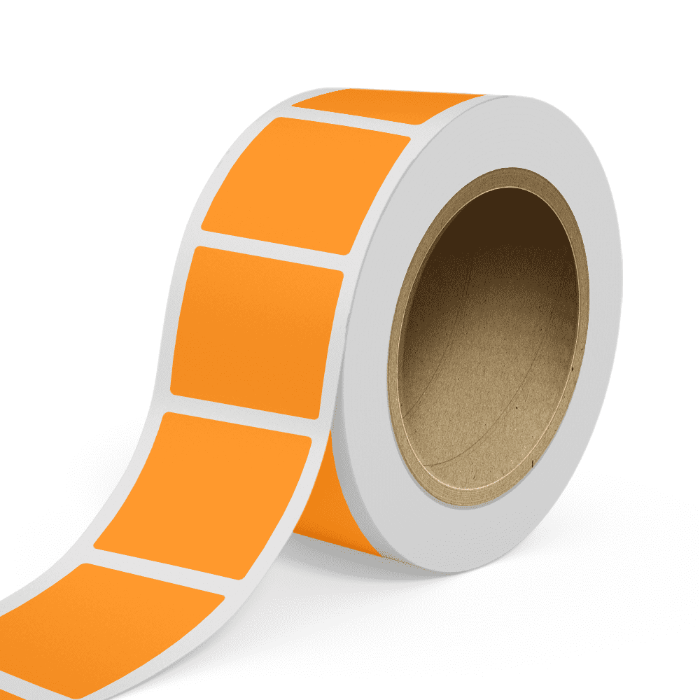 JAM Paper Standard Label Rolls, Square, 3 1/2 x 3 1/2, Neon Orange, 125 Labels/Roll