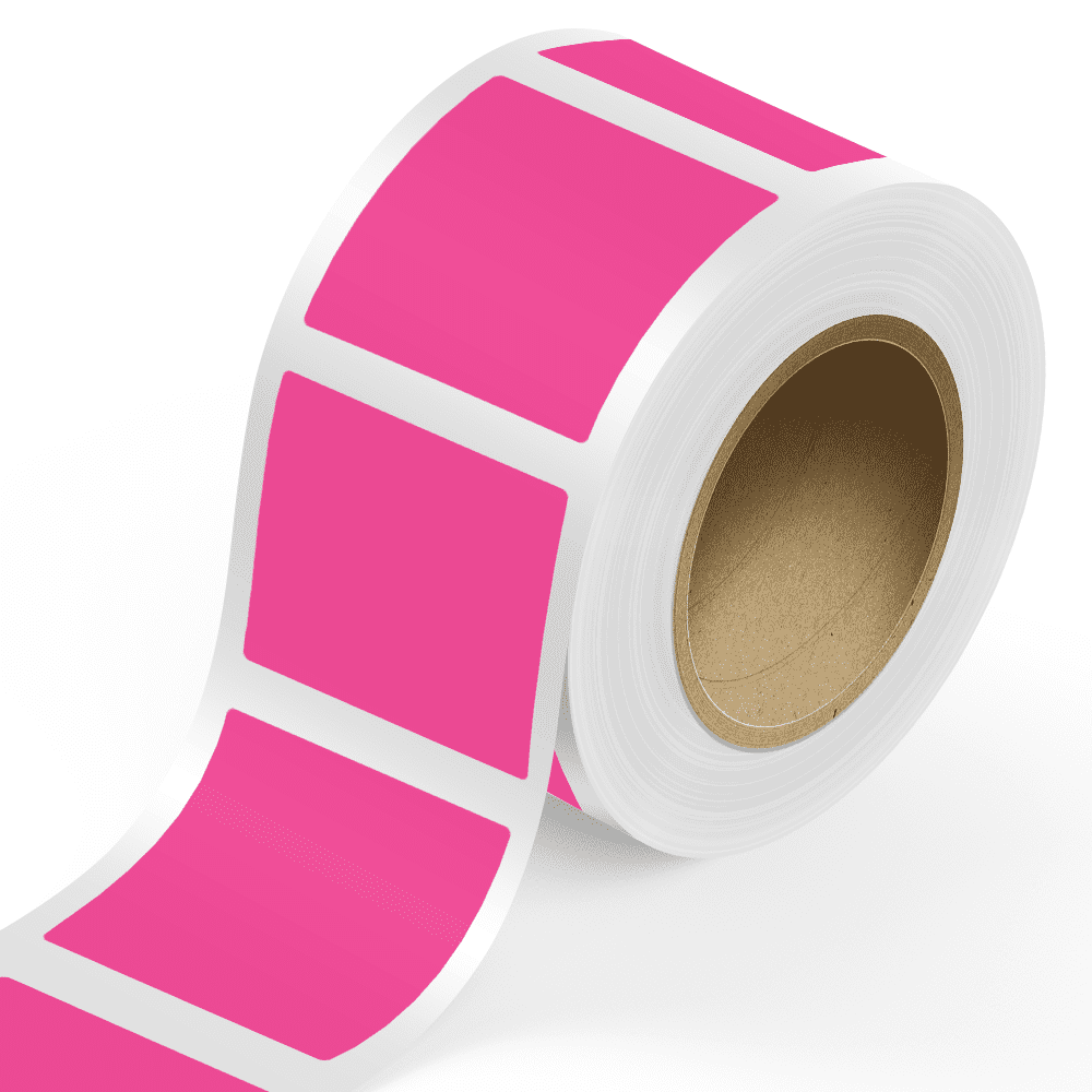 JAM Paper Standard Label Rolls, Square, 5 x 5, Neon Pink, 125 Labels/Roll
