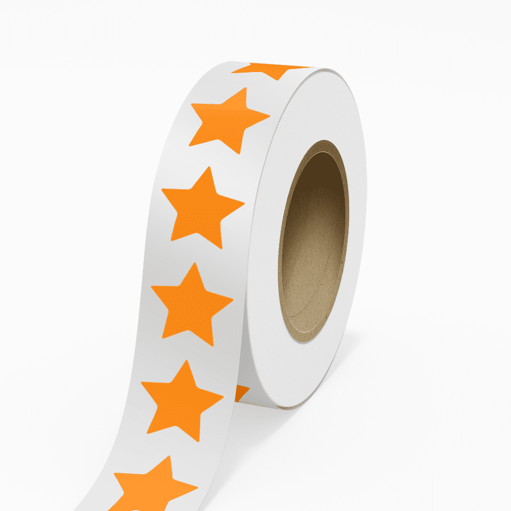 JAM Paper Standard Label Rolls, Star Shaped, 2 3/4 x 2 7/8, Neon Orange, 125 Labels/Roll
