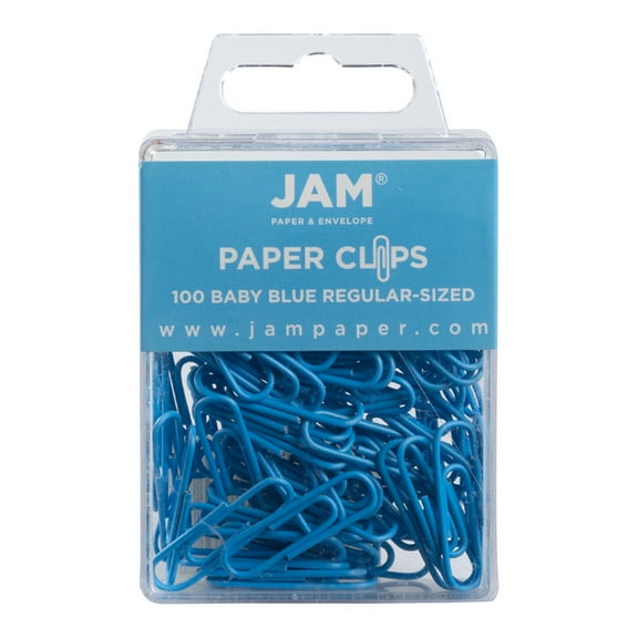 JAM Paper Standard Paper Clips, Baby Blue, Small 1 in, 100/Pack