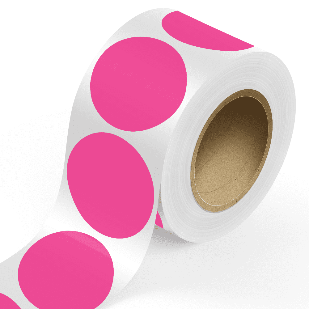 JAM Paper Standard Round Label Rolls, Circular, 5 Inch, Neon Pink, 125 Labels/Roll
