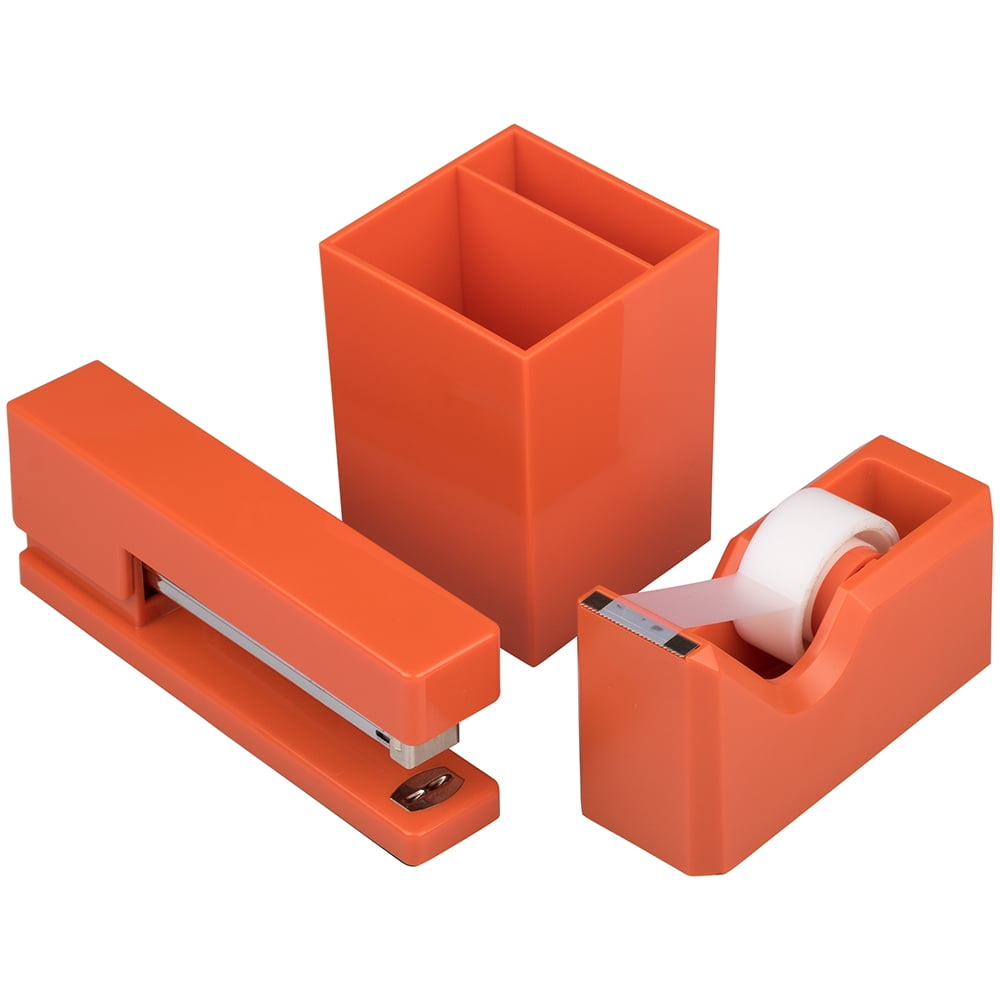 JAM PAPER & ENVELOPE JAM Paper Stapler, Tape Dispenser & Pen Holder, Orange, 3/Pack
