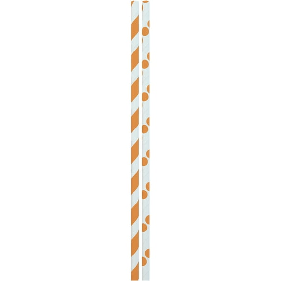 JAM Paper Straws, 7.75x.25, 24/Pack, Orange Stripes & Dots