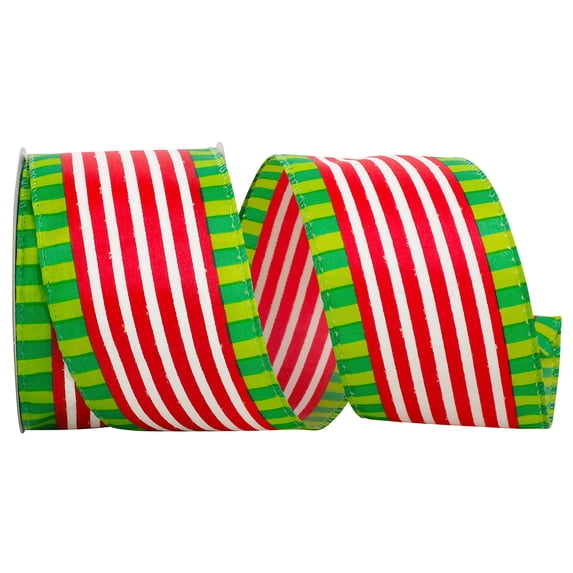 JAM Paper Stripe Christmas Multi-color Polyester Ribbon, 10yd x 4in, 1/Pack