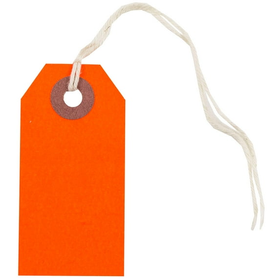 JAM Paper Tiny Neon Red Paper Gift Tags, with String 4.75" x 2.37" x 13" (100 Count)