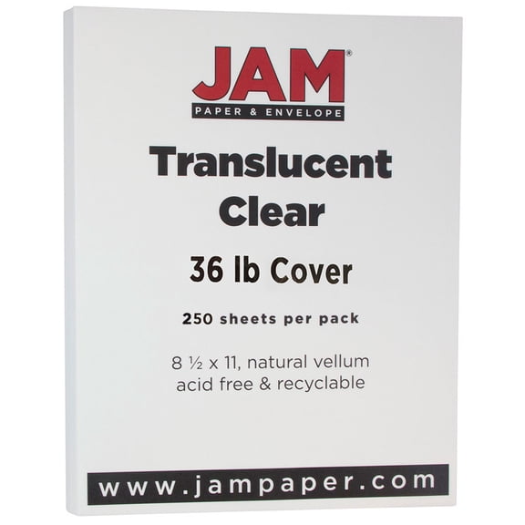 JAM Paper Translucent Cardstock, 8 1/2 x 11, 36lb Clear, 250 per Pack