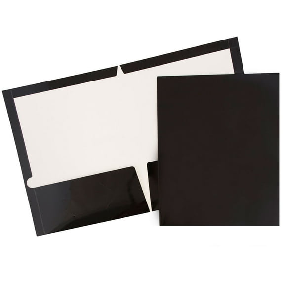 JAM Paper Two Pocket Glossy Presentation Folder, Black, Sold individually