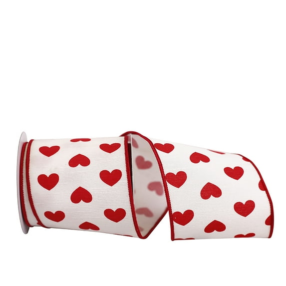JAM Paper Valentines Day Ribbon, White & Red, 4in x 5yd, 1/Pack